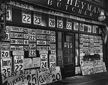 BERENICE ABBOTT (1898-1991) Jacob Heyman Butcher Shop * Barclay Street Hoboken Ferry * Hardware Store, 316-318 Bowery at Bleecker Stree